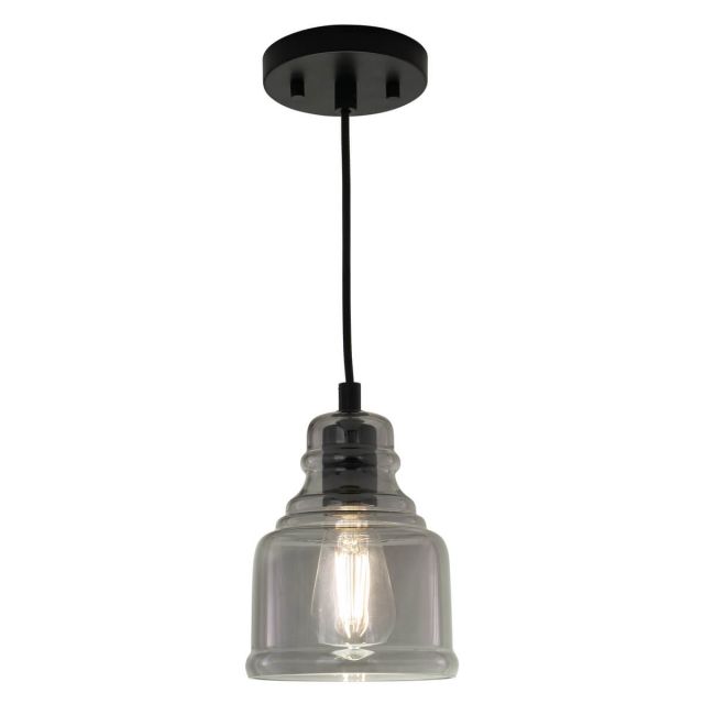 Vaxcel Lighting P0378 Millie 1 Light 6 inch Mini Pendant in Matte Black with Smoke Gray Bell Glass