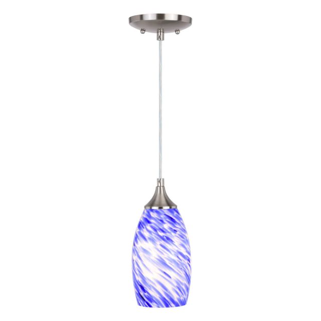 Vaxcel Lighting Milano 1 Light 5 inch Mini Pendant in Satin Nickel with Blue Swirl Art Glass P0383