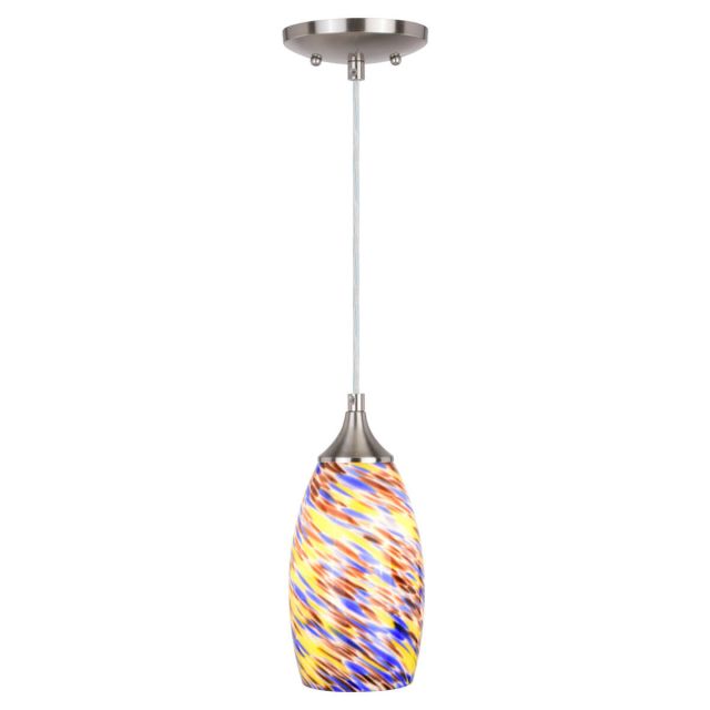 Vaxcel Lighting Milano 1 Light 5 inch Mini Pendant in Satin Nickel with Multi Color Swirl Art Glass P0385
