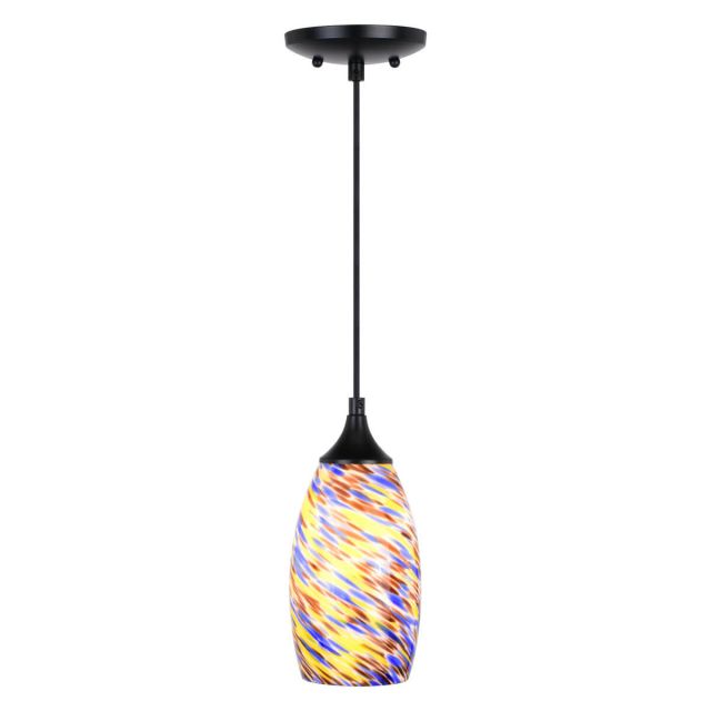 Vaxcel Lighting Milano 1 Light 5 inch Mini Pendant in Matte Black with Multi Color Swirl Art Glass P0386