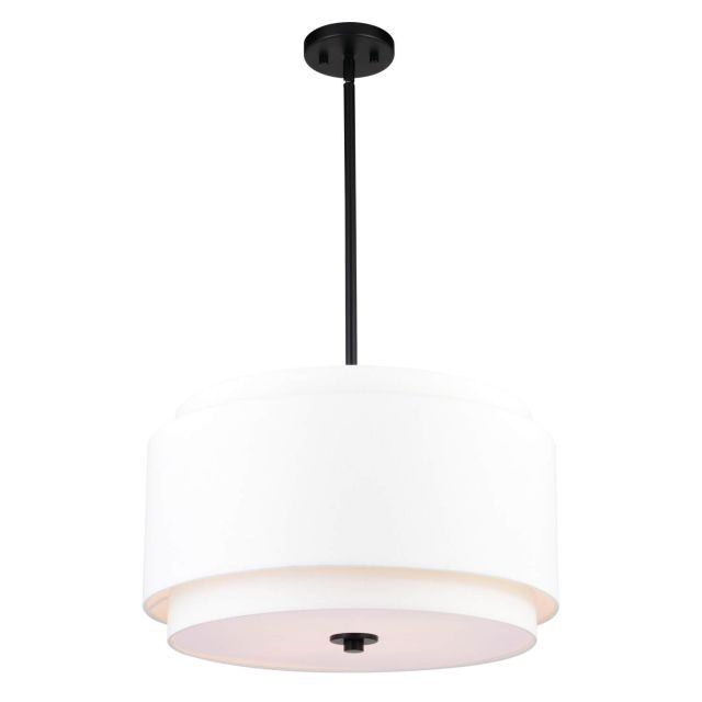 Vaxcel Lighting Burnaby 4 Light 21 inch Drum Pendant in Black with White Linen Fabric Shade P0392