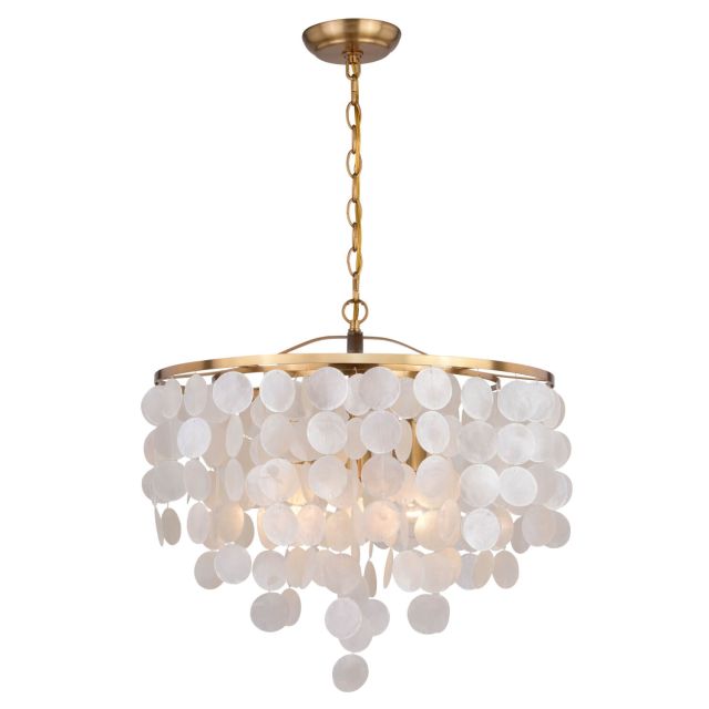 Vaxcel Lighting P0394 Elsa 3 Light 20 inch Waterfall Pendant in Natural Brass with Capiz Shells