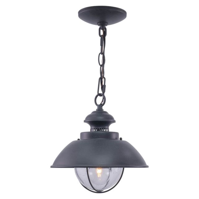 Vaxcel Lighting T0265 Harwich 10 Inch 1 Light Outdoor Pendant In Textured Gray With Clear Seeded Glass