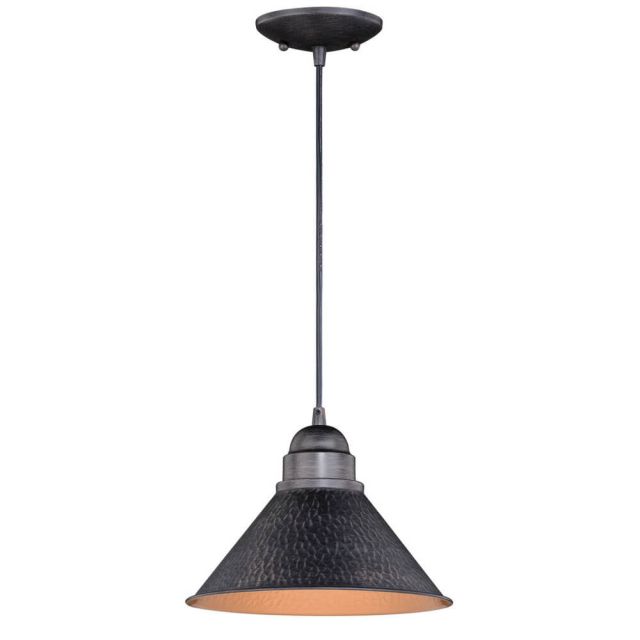 Vaxcel Lighting Outland 1 Light 10 Inch Outdoor Pendant In Outer Aged Iron With Inner Light Gold With Metal Shade T0349