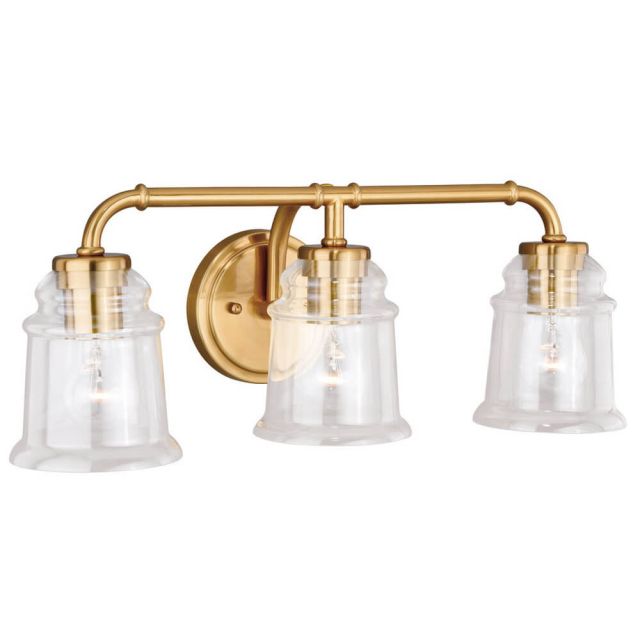 Vaxcel Lighting Toledo 3 Light 22 Inch Vanity In Natural Brass With Clear Glass W0264