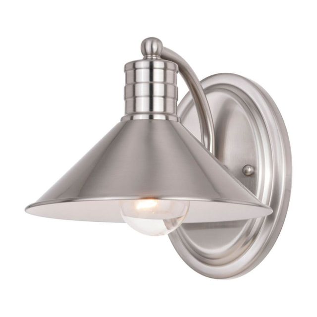 Vaxcel Lighting Akron 1 Light 8 inch Vanity Light in Satin Nickel-Matte White with Metal Shade W0375