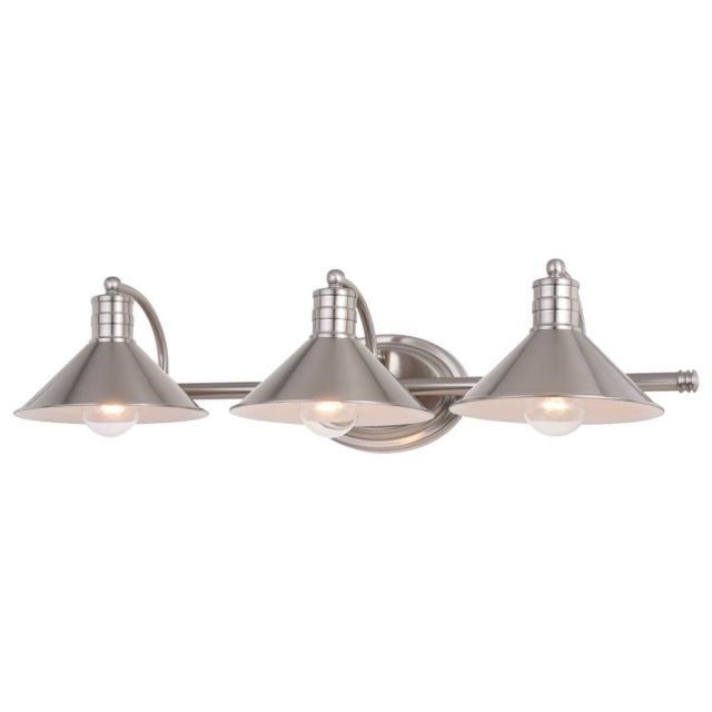 Vaxcel Lighting Akron 3 Light 28 inch Vanity Light in Satin Nickel-Matte White with Metal Shade W0377