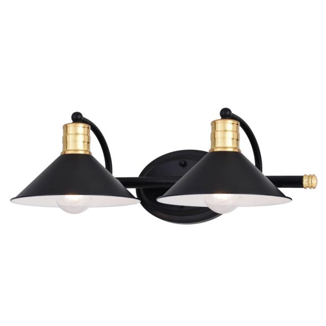 Vaxcel Lighting Akron 2 Light 18 inch Bath Vanity Light in Matte Black-Natural Brass Accents with Metal Cone Shades W0435