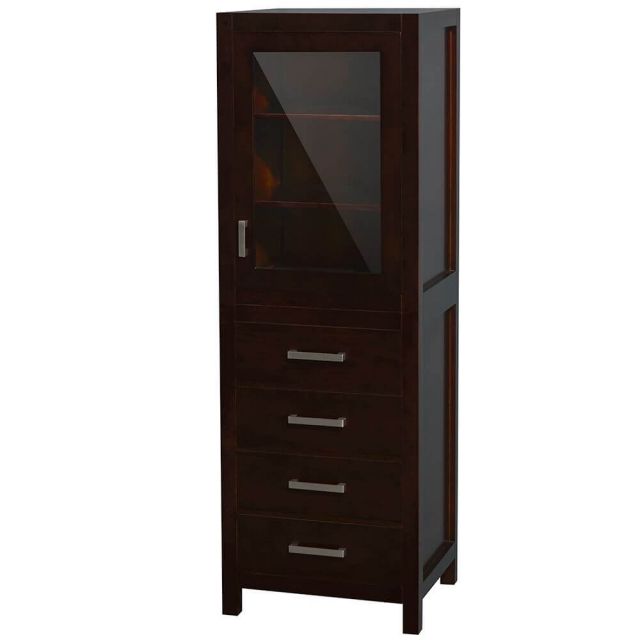 Wyndham Collection Sheffield 24 inch Linen Tower in Espresso with Shelved Cabinet Storage and 4 Drawers - WCS1414LTES