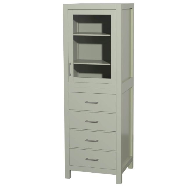 Wyndham Collection Sheffield 24 Inch Linen Tower in Light Green with Shelved Cabinet Storage and 4 Drawers WCS1414LTLG