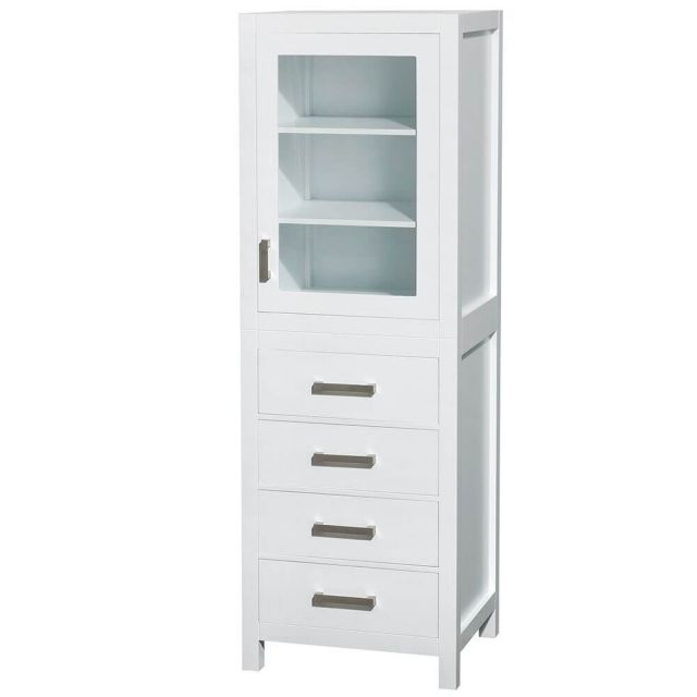 Wyndham Collection Sheffield 24 inch Linen Tower in White with Shelved Cabinet Storage and 4 Drawers - WCS1414LTWH