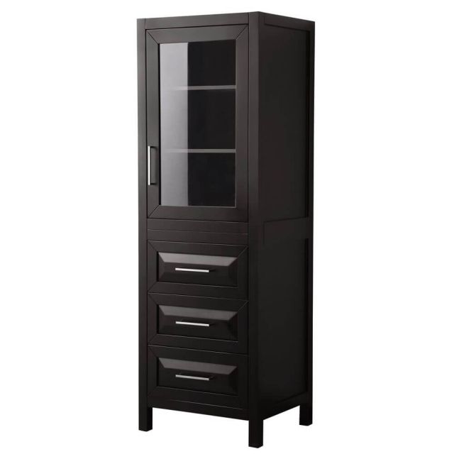 Wyndham Collection Daria 24 inch Linen Tower in Dark Espresso with Shelved Cabinet Storage and 3 Drawers - WCV2525LTDE