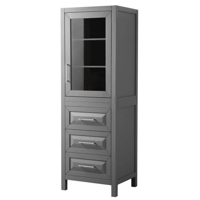 Wyndham Collection Daria 24 inch Linen Tower in Dark Gray with Shelved Cabinet Storage and 3 Drawers - WCV2525LTKG
