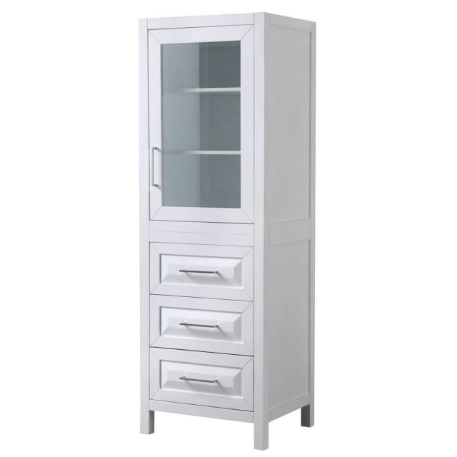 Wyndham Collection Daria 24 inch Linen Tower in White with Cabinet Storage and 3 Drawers - WCV2525LTWH