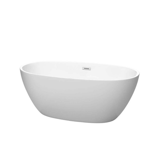 Wyndham Collection Juno 59 Inch Freestanding Bathtub in Matte White with Polished Chrome Drain and Overflow Trim - WCBTE306159MW