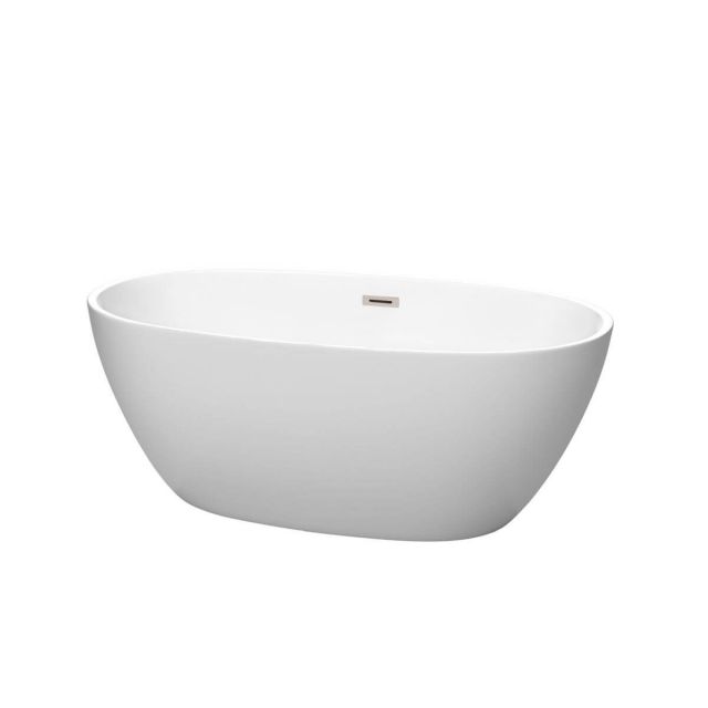 Wyndham Collection Juno 59 Inch Freestanding Bathtub in Matte White with Brushed Nickel Drain and Overflow Trim - WCBTE306159MWBNTRIM