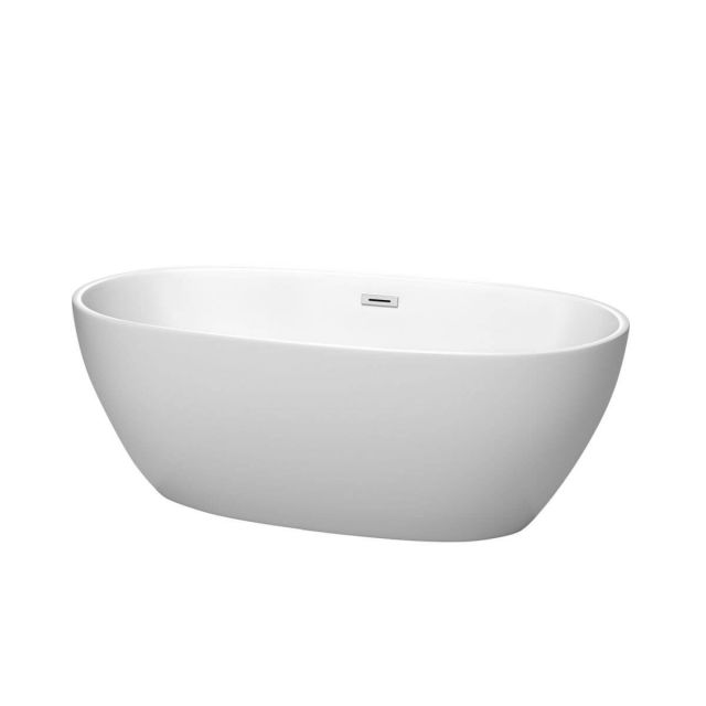 Wyndham Collection Juno 63 Inch Freestanding Bathtub in Matte White with Polished Chrome Drain and Overflow Trim - WCBTE306163MW
