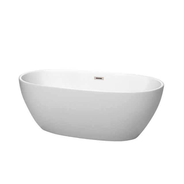 Wyndham Collection Juno 63 Inch Freestanding Bathtub in Matte White with Brushed Nickel Drain and Overflow Trim - WCBTE306163MWBNTRIM