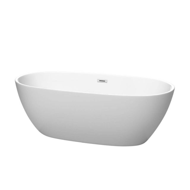 Wyndham Collection Juno 67 Inch Freestanding Bathtub in Matte White with Polished Chrome Drain and Overflow Trim - WCBTE306167MW
