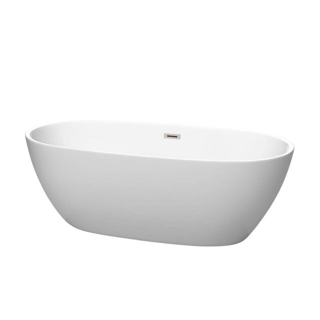 Wyndham Collection Juno 67 Inch Freestanding Bathtub in Matte White with Brushed Nickel Drain and Overflow Trim - WCBTE306167MWBNTRIM