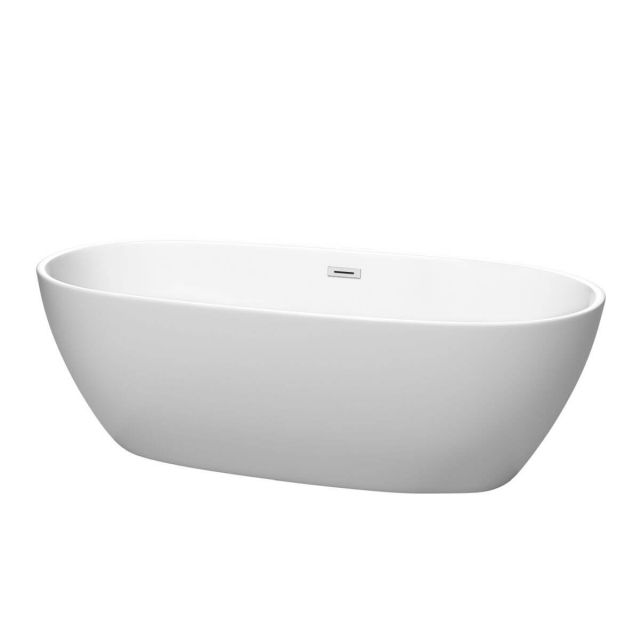 Wyndham Collection Juno 71 Inch Freestanding Bathtub in Matte White with Polished Chrome Drain and Overflow Trim - WCBTE306171MW