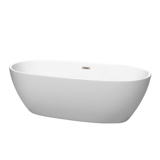 Wyndham Collection Juno 71 Inch Freestanding Bathtub in Matte White with Brushed Nickel Drain and Overflow Trim - WCBTE306171MWBNTRIM