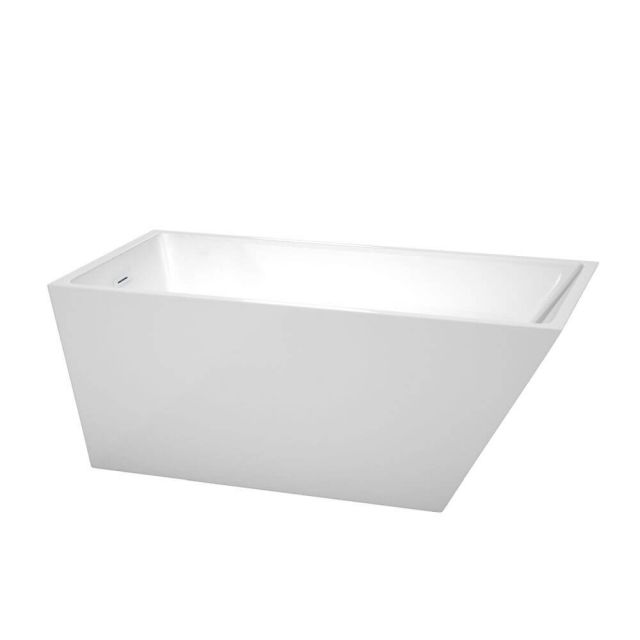 Wyndham Collection Hannah 59 Inch Freestanding Bathtub in White with Shiny White Drain and Overflow Trim - WCBTK150159SWTRIM