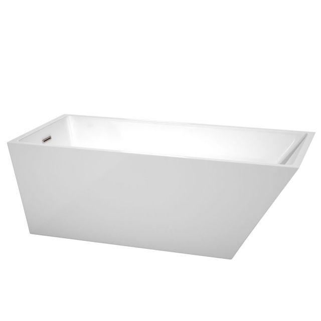 Wyndham Collection Hannah 67 Inch Freestanding Bath Tub In White With Brushed Nickel Drain And Overflow Trim - WCBTK150167BNTRIM