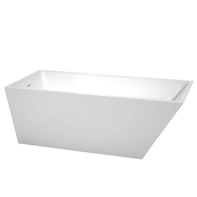 Wyndham Collection Hannah 67 Inch Freestanding Bathtub in White with Shiny White Drain and Overflow Trim - WCBTK150167SWTRIM