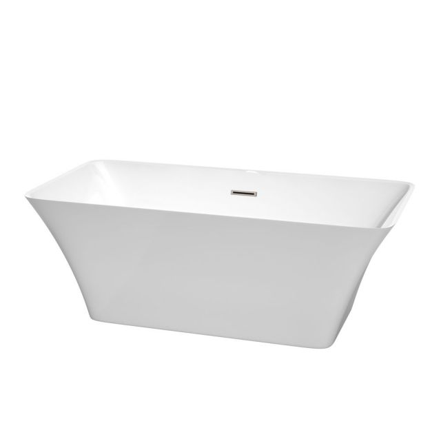 Wyndham Collection Tiffany 59 Inch Freestanding Bath Tub In White With Brushed Nickel Drain And Overflow Trim - WCBTK150459BNTRIM