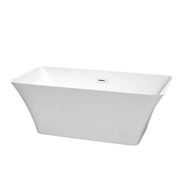 Wyndham Collection Tiffany 59 Inch Freestanding Bathtub in White with Shiny White Drain and Overflow Trim - WCBTK150459SWTRIM
