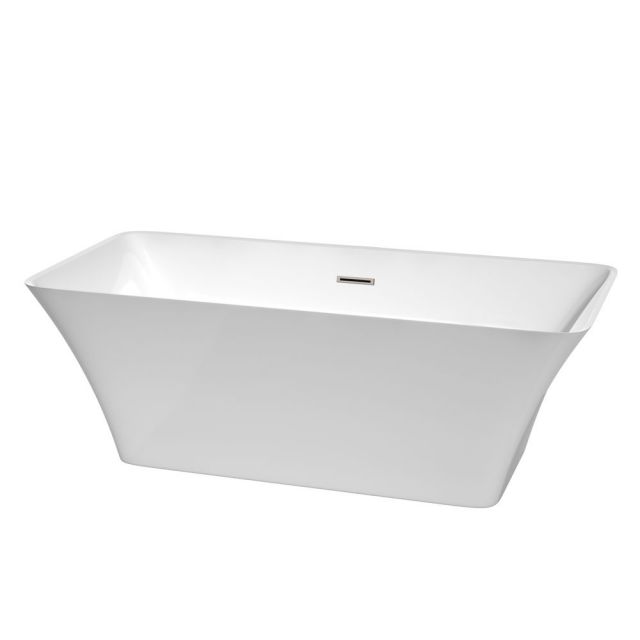 Wyndham Collection Tiffany 67 Inch Freestanding Bath Tub In White With Brushed Nickel Drain And Overflow Trim - WCBTK150467BNTRIM