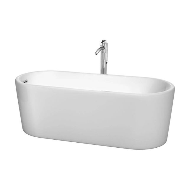 Wyndham Collection Ursula 67 inch Freestanding Bathtub in White with Floor Mounted Faucet, Drain and Overflow Trim in Polished Chrome - WCBTK151167ATP11PC