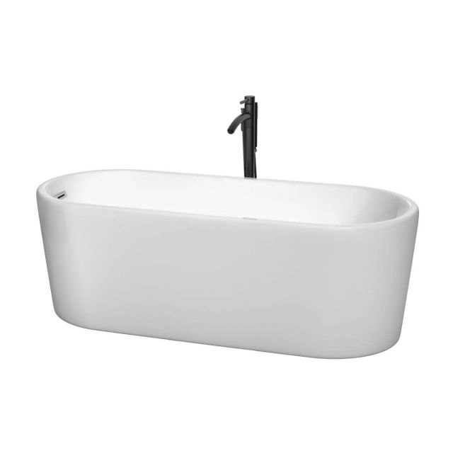 Wyndham Collection Ursula 67 inch Freestanding Bathtub in White with Polished Chrome Trim and Floor Mounted Faucet in Matte Black - WCBTK151167PCATPBK