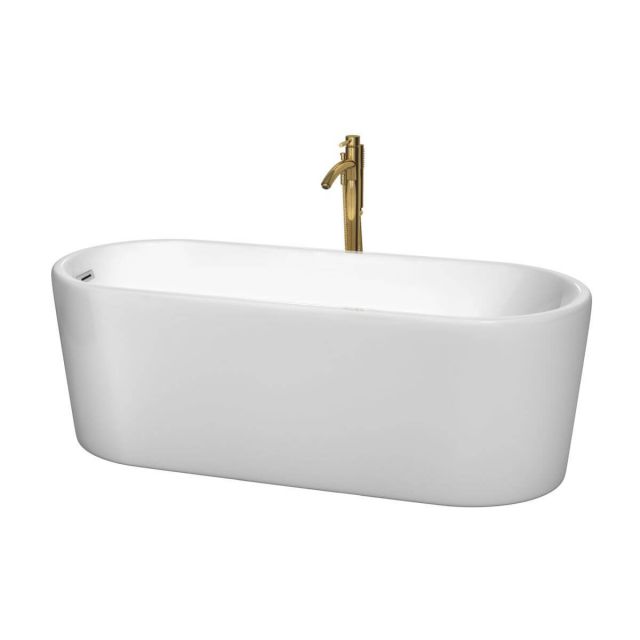 Wyndham Collection Ursula 67 inch Freestanding Bathtub in White with Polished Chrome Trim and Floor Mounted Faucet in Brushed Gold - WCBTK151167PCATPGD