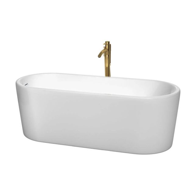 Wyndham Collection Ursula 67 inch Freestanding Bathtub in White with Shiny White Trim and Floor Mounted Faucet in Brushed Gold - WCBTK151167SWATPGD