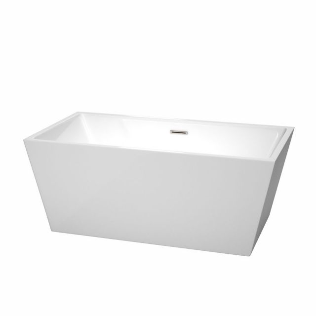 Wyndham Collection Sara 59 Inch Freestanding Bath Tub In White With Brushed Nickel Drain And Overflow Trim - WCBTK151459BNTRIM