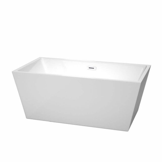 Wyndham Collection Sara 59 Inch Freestanding Bathtub in White with Shiny White Drain and Overflow Trim - WCBTK151459SWTRIM