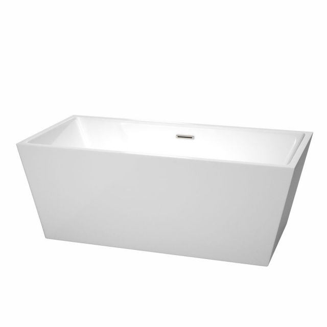Wyndham Collection Sara 63 Inch Freestanding Bath Tub In White With Brushed Nickel Drain And Overflow Trim - WCBTK151463BNTRIM