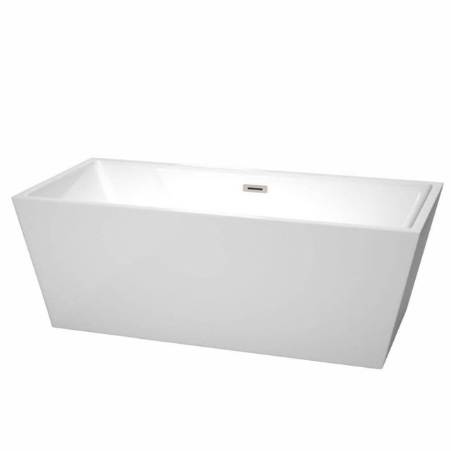 Wyndham Collection Sara 67 Inch Freestanding Bath Tub In White With Brushed Nickel Drain And Overflow Trim - WCBTK151467BNTRIM