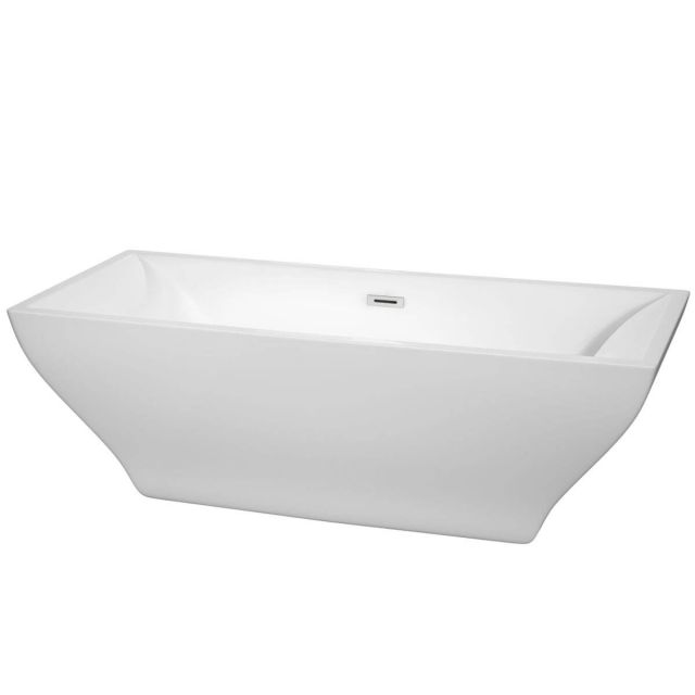 Wyndham Collection Maryam 71 inch Freestanding Bathtub in White with Polished Chrome Drain and Overflow Trim - WCBTK151871