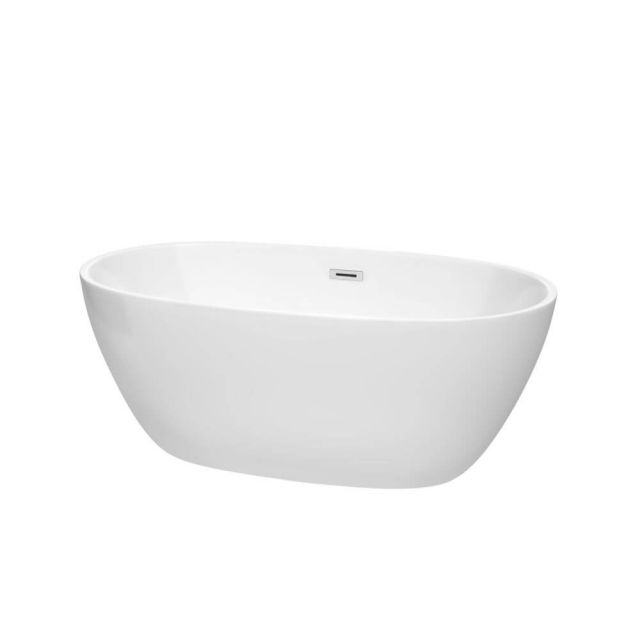Wyndham Collection Juno 59 Inch Freestanding Bath Tub In White With Polished Chrome Drain And Overflow Trim - WCBTK156159