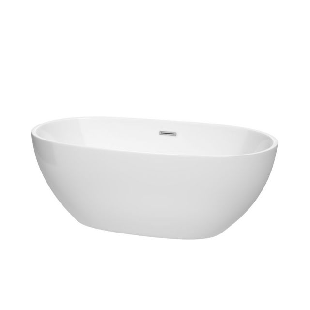 Wyndham Collection Juno 63 Inch Freestanding Bath Tub In White With Polished Chrome Drain And Overflow Trim - WCBTK156163