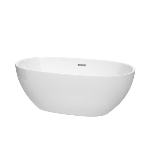Wyndham Collection Juno 63 Inch Freestanding Bath Tub In White With Brushed Nickel Drain And Overflow Trim - WCBTK156163BNTRIM