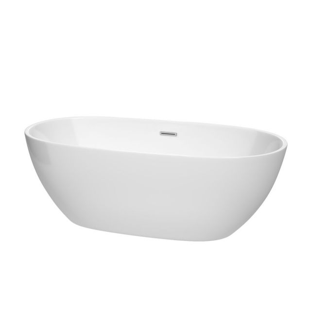Wyndham Collection Juno 67 Inch Freestanding Bath Tub In White With Polished Chrome Drain And Overflow Trim - WCBTK156167