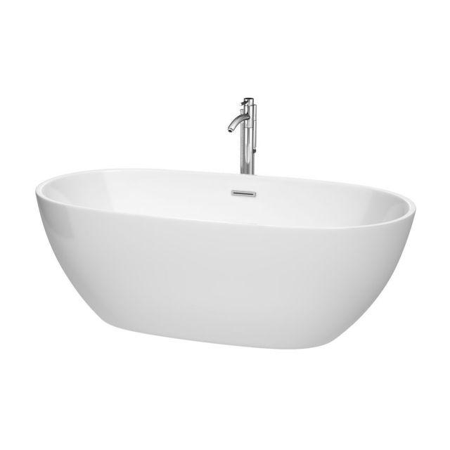Wyndham Collection Juno 67 Inch Freestanding Bath Tub In White With Polished Chrome Drain And Overflow Trim And Floor Mounted Faucet - WCBTK156167ATP11PC