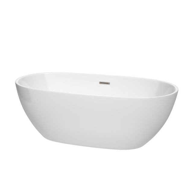 Wyndham Collection Juno 67 Inch Freestanding Bath Tub In White With Brushed Nickel Drain And Overflow Trim - WCBTK156167BNTRIM