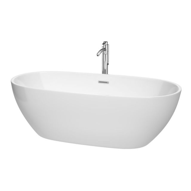 Wyndham Collection Juno 71 Inch Freestanding Bath Tub In White With Polished Chrome Drain And Overflow Trim And Floor Mounted Faucet - WCBTK156171ATP11PC