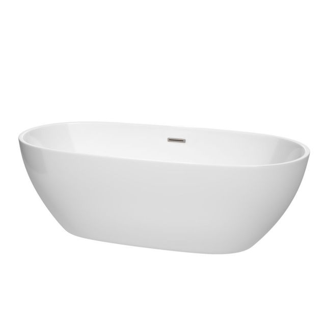 Wyndham Collection Juno 71 Inch Freestanding Bath Tub In White With Brushed Nickel Drain And Overflow Trim - WCBTK156171BNTRIM