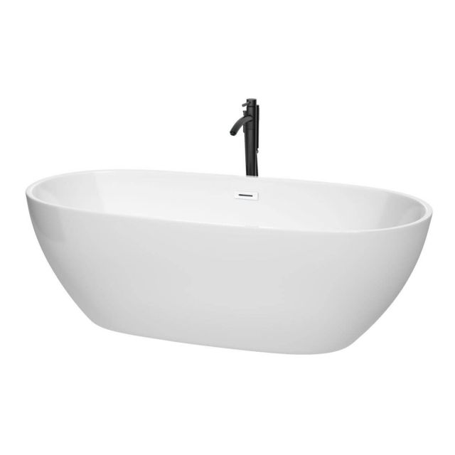 Wyndham Collection Juno 71 inch Freestanding Bathtub in White with Shiny White Trim and Floor Mounted Faucet in Matte Black - WCBTK156171SWATPBK